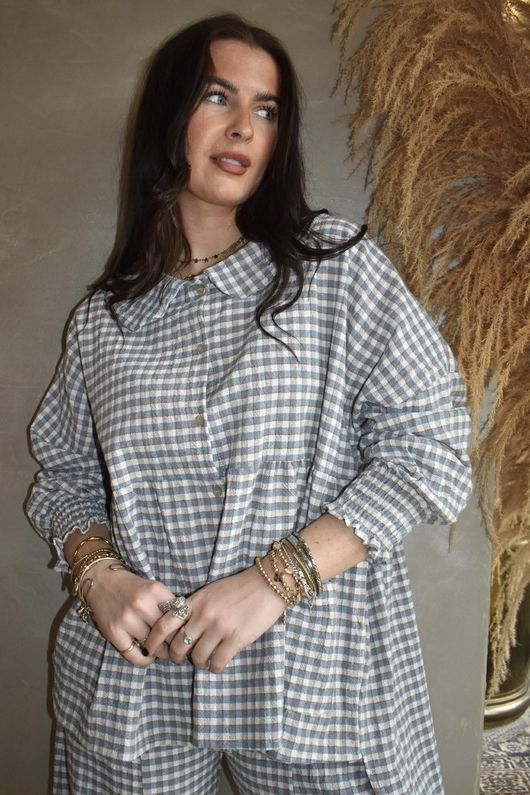 Annie Gingham Peter Pan Smock Blouse Denim